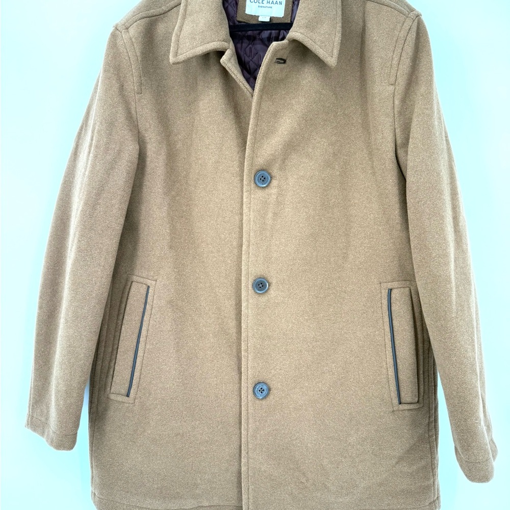 Cole Haan Signature Beige Tan Men’s Pea Coat Size Large - Picture 13 of 13